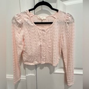 Loveshackfancy Pink Eyelet Cropped Cotton Cardigan - Size XS